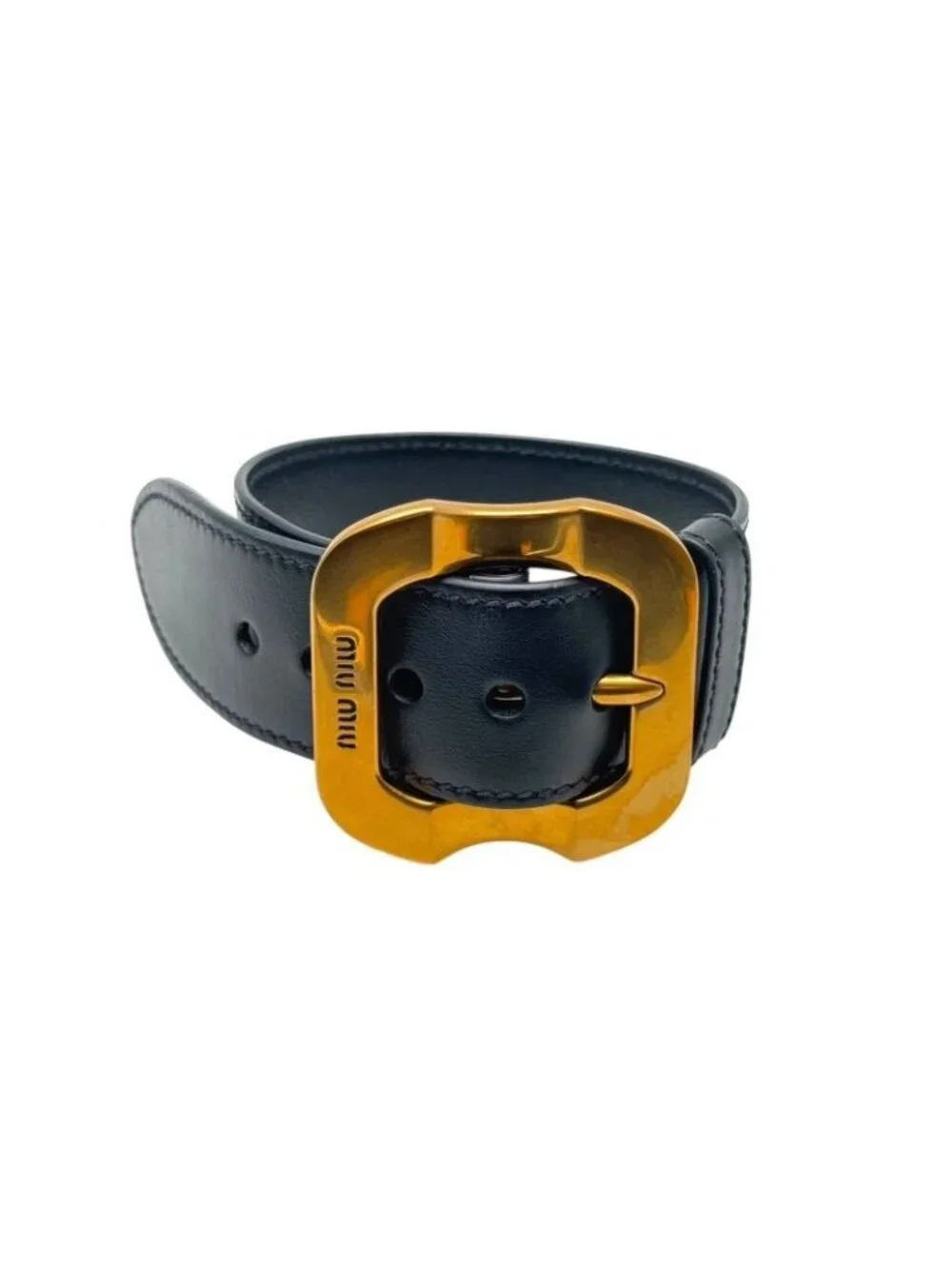Miu Miu Bracelet with Buckle Leather Metal Black Gold